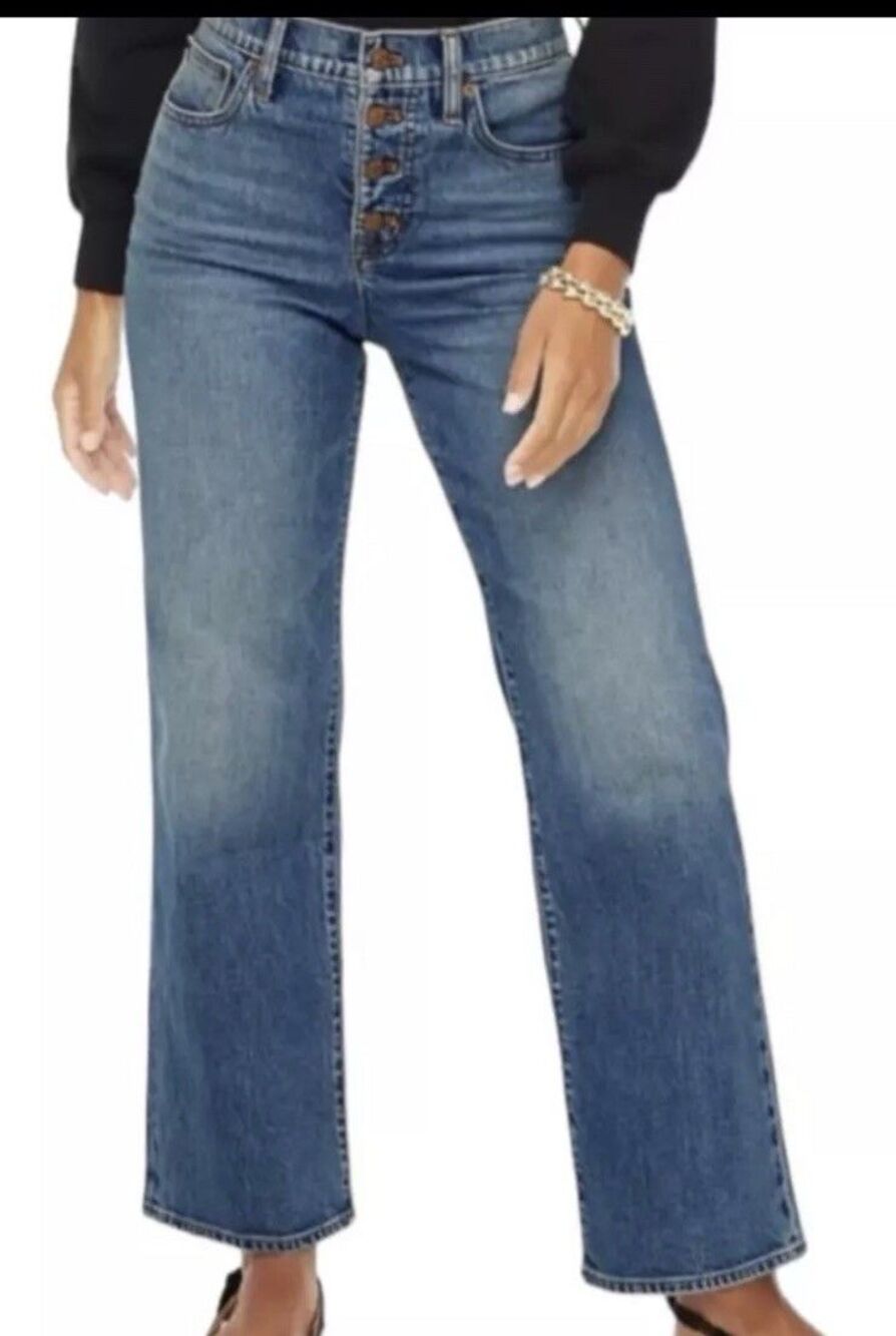 J Crew Wide Leg Jeans 30 High Rise Button Fly Blue Stretch 90s Minimalist Boho